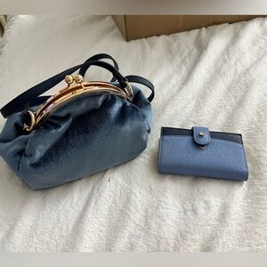 Blue velvet purse with wallet